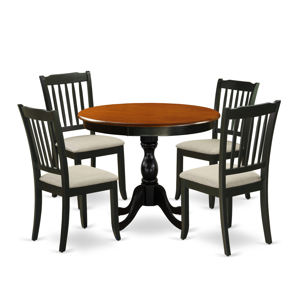 AMDA5-IJR-4 Elegant 5-Piece Dining Ensemble featuring Round Pedestal Table and 4 Comfortable Chairs in Black & Cherry Hues