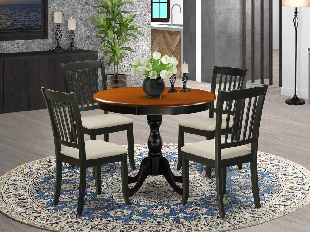 AMDA5-IJR-4 Elegant 5-Piece Dining Ensemble featuring Round Pedestal Table and 4 Comfortable Chairs in Black & Cherry Hues