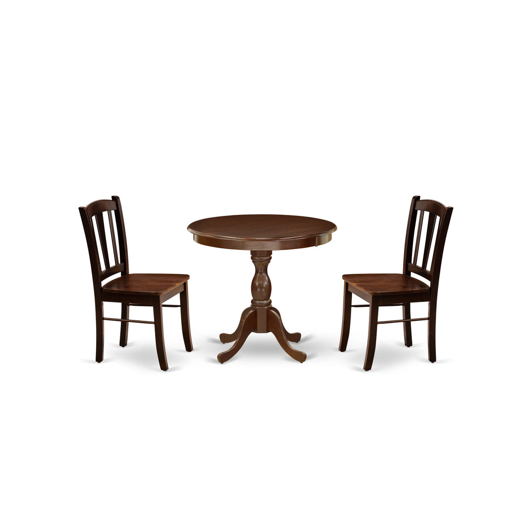AMDL3-1JG-9 3-Piece Set with Pedestal Round Table & 2 Chairs for Cozy Dining Areas, Mahogany Finish