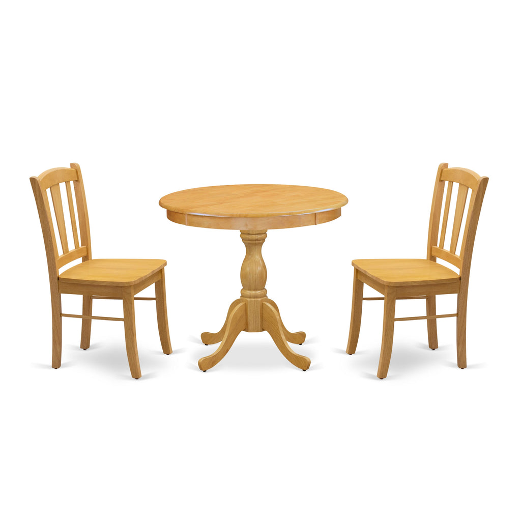 AMDL3-8VP-N 3-Piece Round Dining Set with Oak Table & Chairs for Cozy Meals