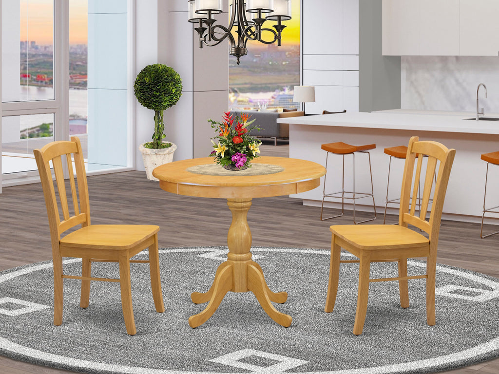 AMDL3-8VP-N 3-Piece Round Dining Set with Oak Table & Chairs for Cozy Meals