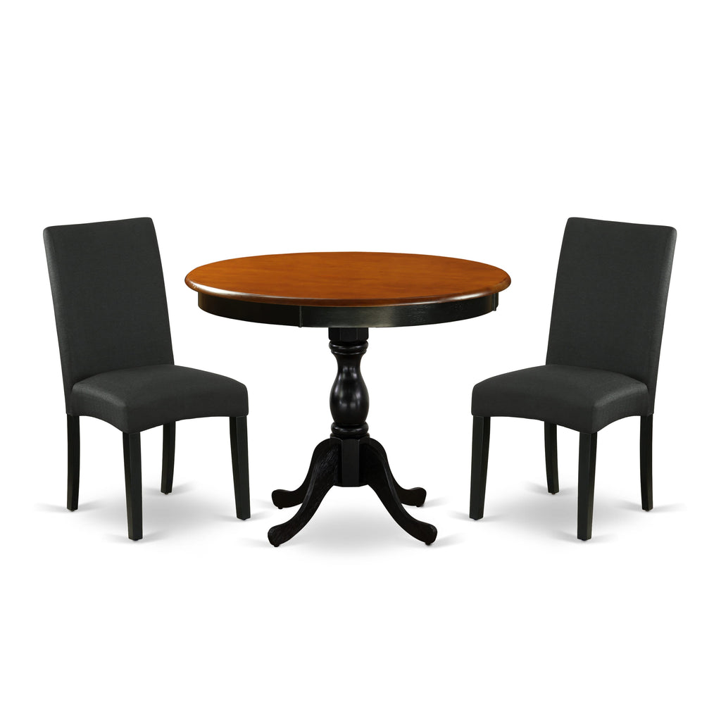 AMDR3-YWO-7A 3-Piece Dining Ensemble with Round Table and Two Parson Chairs in Black & Cherry Shades