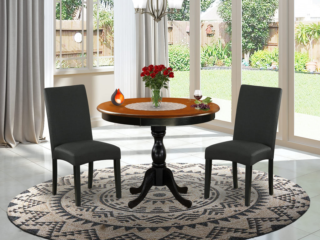 AMDR3-YWO-7A 3-Piece Dining Ensemble with Round Table and Two Parson Chairs in Black & Cherry Shades