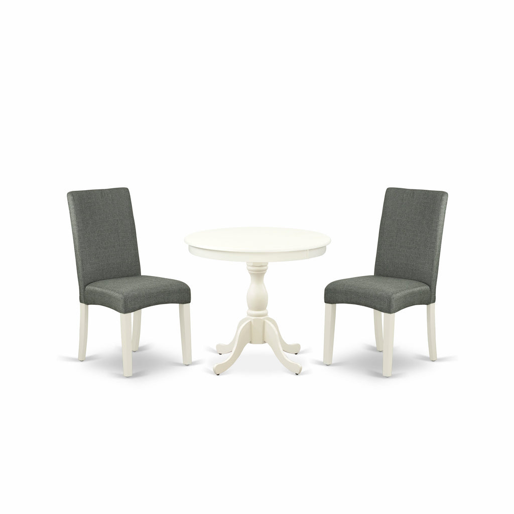 AMDR3-F04-Y8 3 Pcs Compact Dining Set with Pedestal Table & 2 Fabric Chairs, White & Gray, 36x36