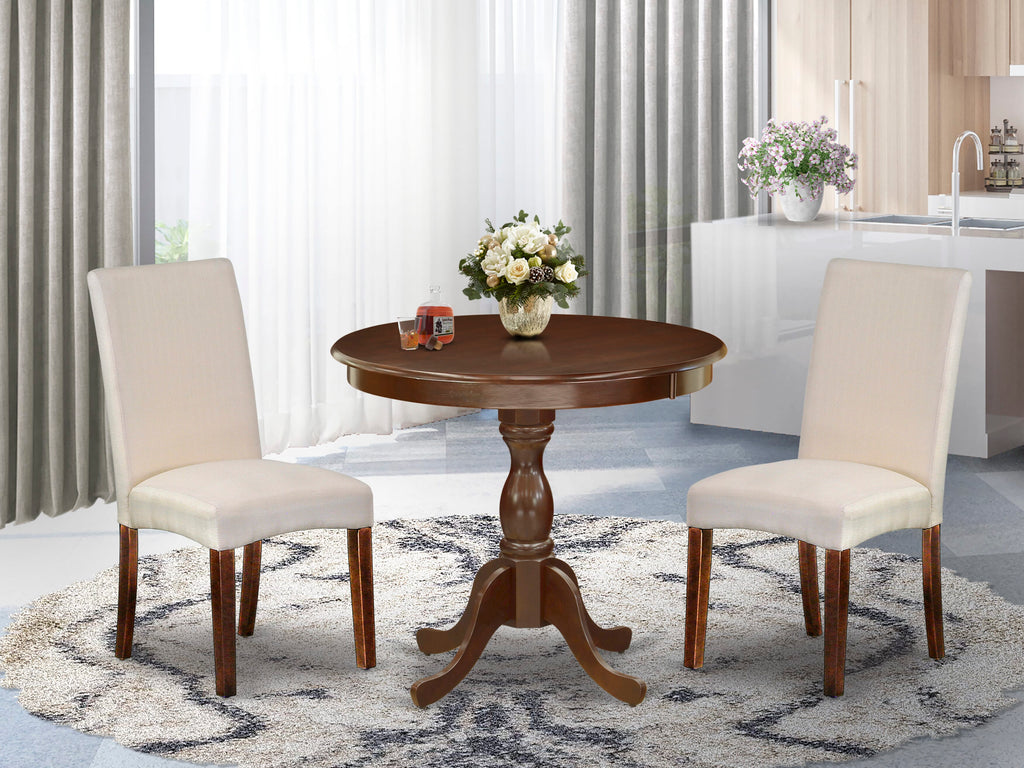 AMDR3-JNL-ST Compact Dining Ensemble with Round Pedestal Table and Upholstered Chairs for Cozy Nooks