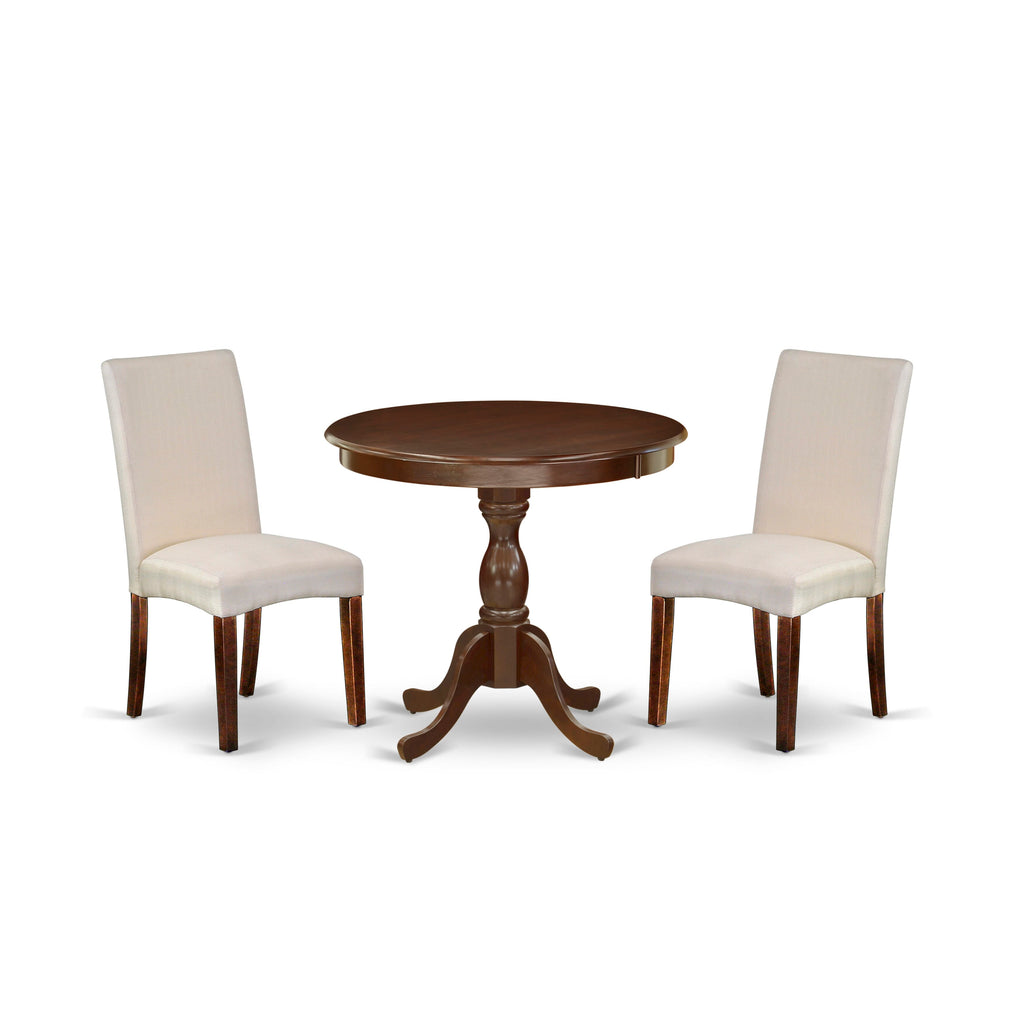 AMDR3-JNL-ST Compact Dining Ensemble with Round Pedestal Table and Upholstered Chairs for Cozy Nooks