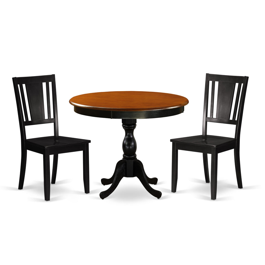 Set AMDU3-MZ7-J 3-Piece Dining Collection with Round Table and Two Chairs, Minimalist Black & Cherry