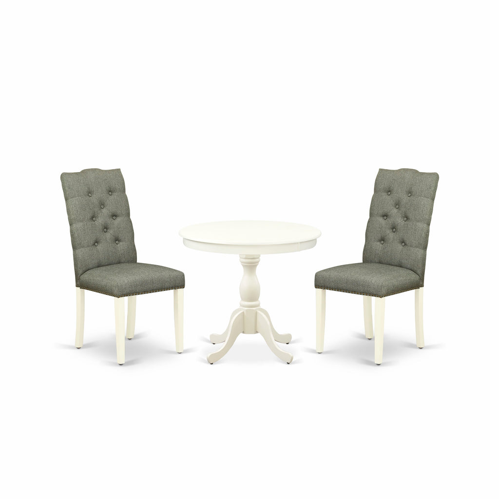 3 Piece Dining Set AMEL3-OCH-DD Pedestal Table & 2 Linen Chairs, White Finish, 36x36 In