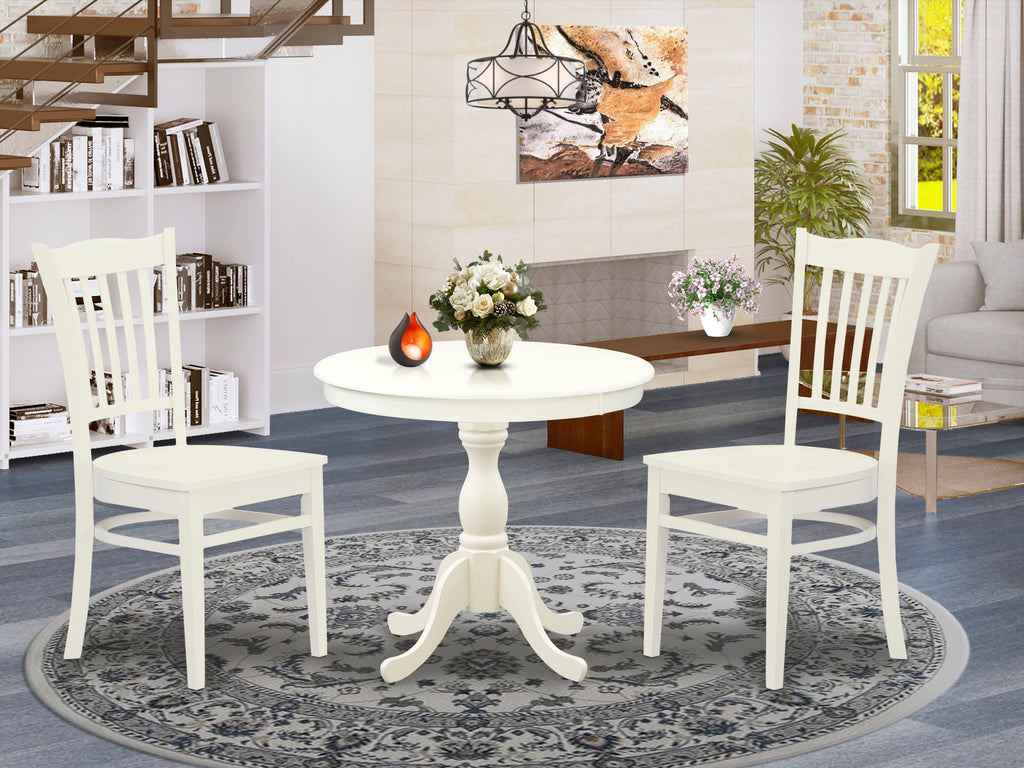 Compact 3-Piece Dining Ensemble with 36-Inch Round Table,  AMGR3-RRS-9, Includes Two Chairs