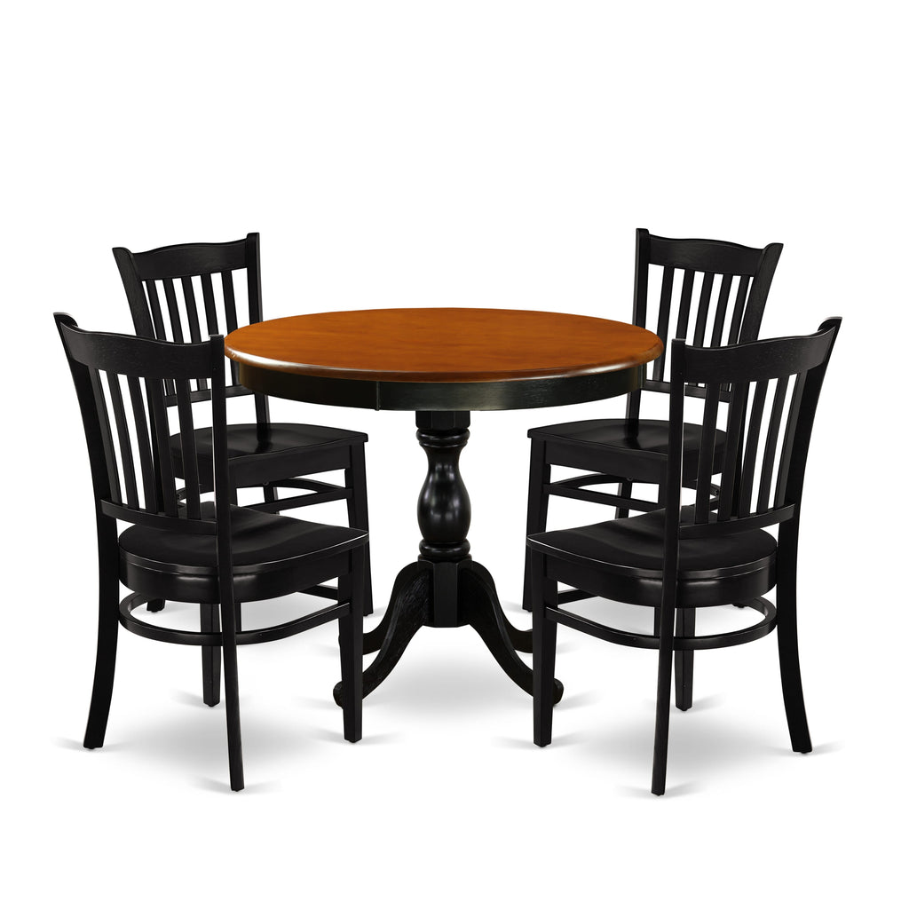 AMGR5-X14-E 5-Piece Modern Dining Set Round Pedestal Table & 4 Chairs, Two-Toned Finish