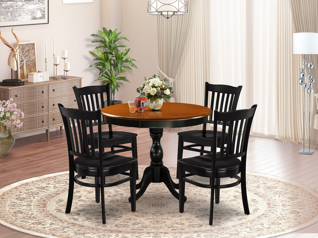 AMGR5-X14-E 5-Piece Modern Dining Set Round Pedestal Table & 4 Chairs, Two-Toned Finish