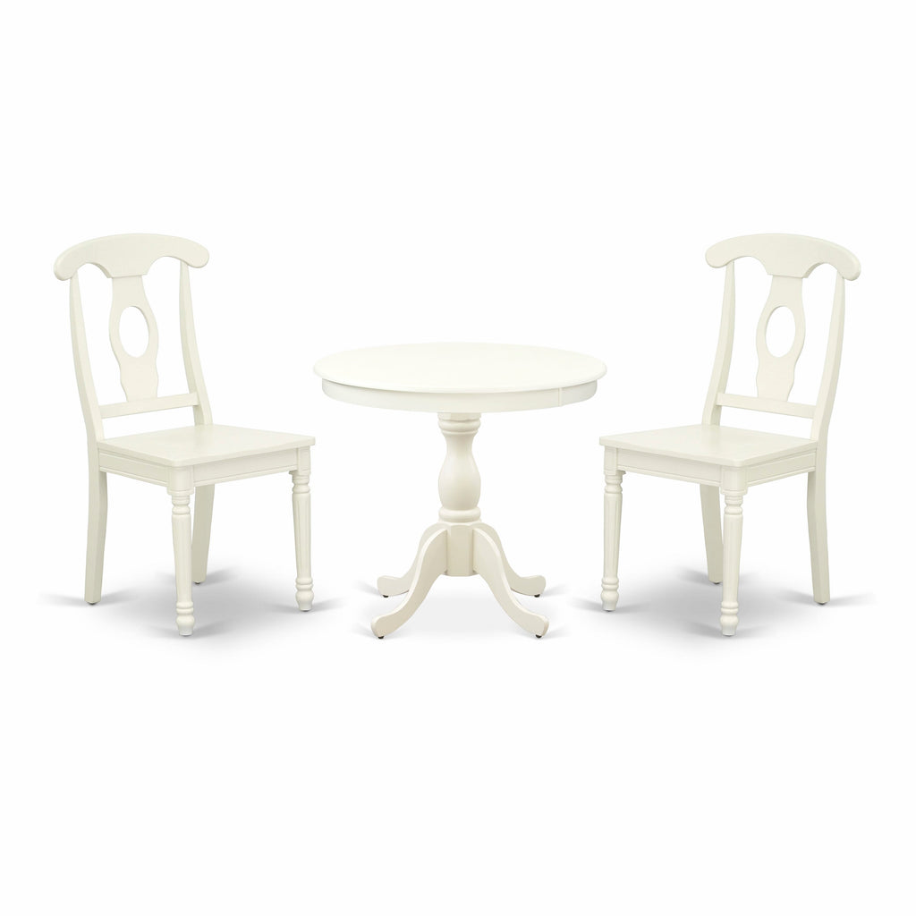 3-Piece Compact Dining Set AMKE3-ZNU-X with Round Pedestal Table & 2 Chairs, 36 Linen White