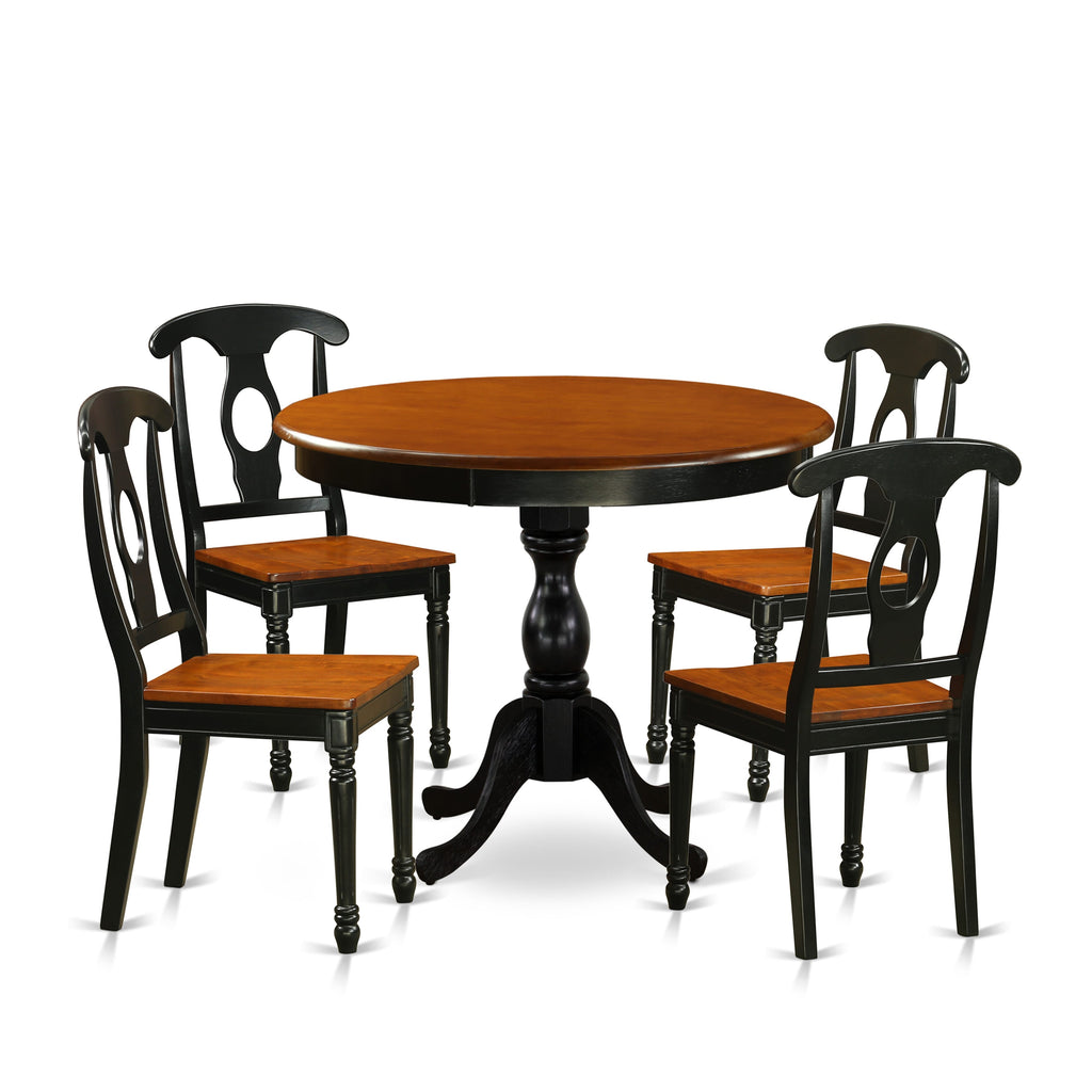 AMKE5-6E8-D Dining Set 5-Piece Collection Featuring Black Cherry Round Dining Table with Pedestal and Four Chairs