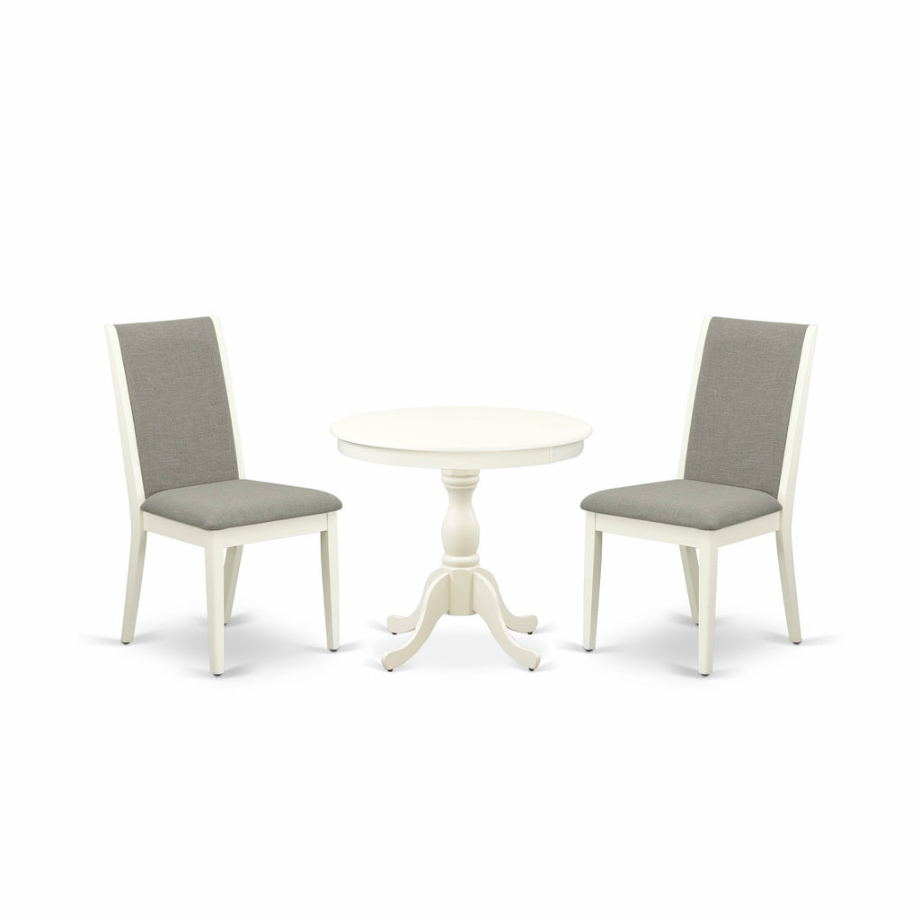 AMLA3-C25-UU Elegant 3-Piece Dining Set Round Table & 2 Shitake Linen Upholstered Chairs, Linen White, 36