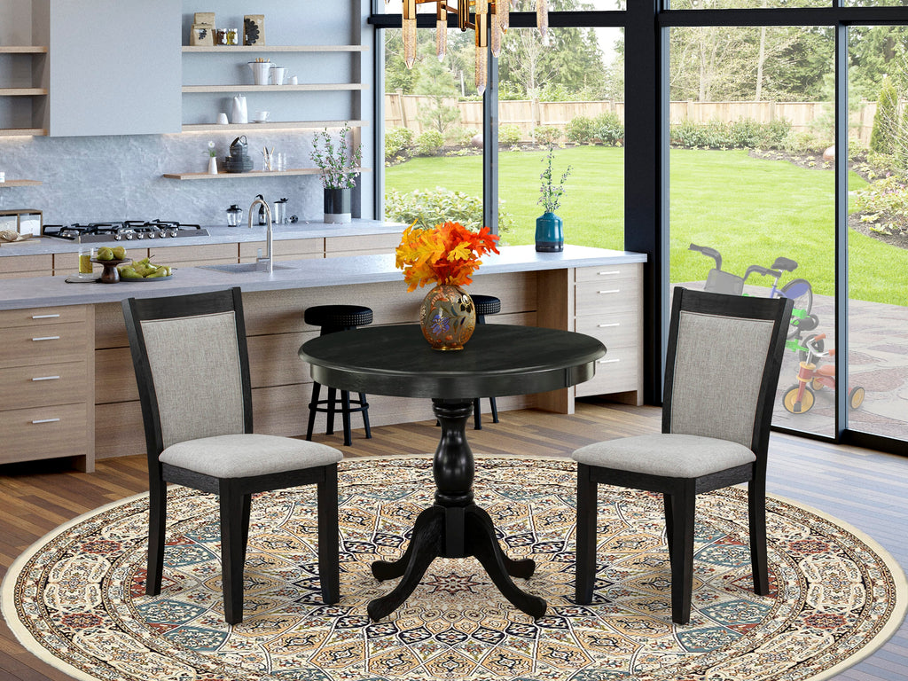 AMMZ3-YXA-00 Cozy 3-Pc Dining Set with Round Table & Two Upholstered Boucle Chairs, Black Finish, 36x36
