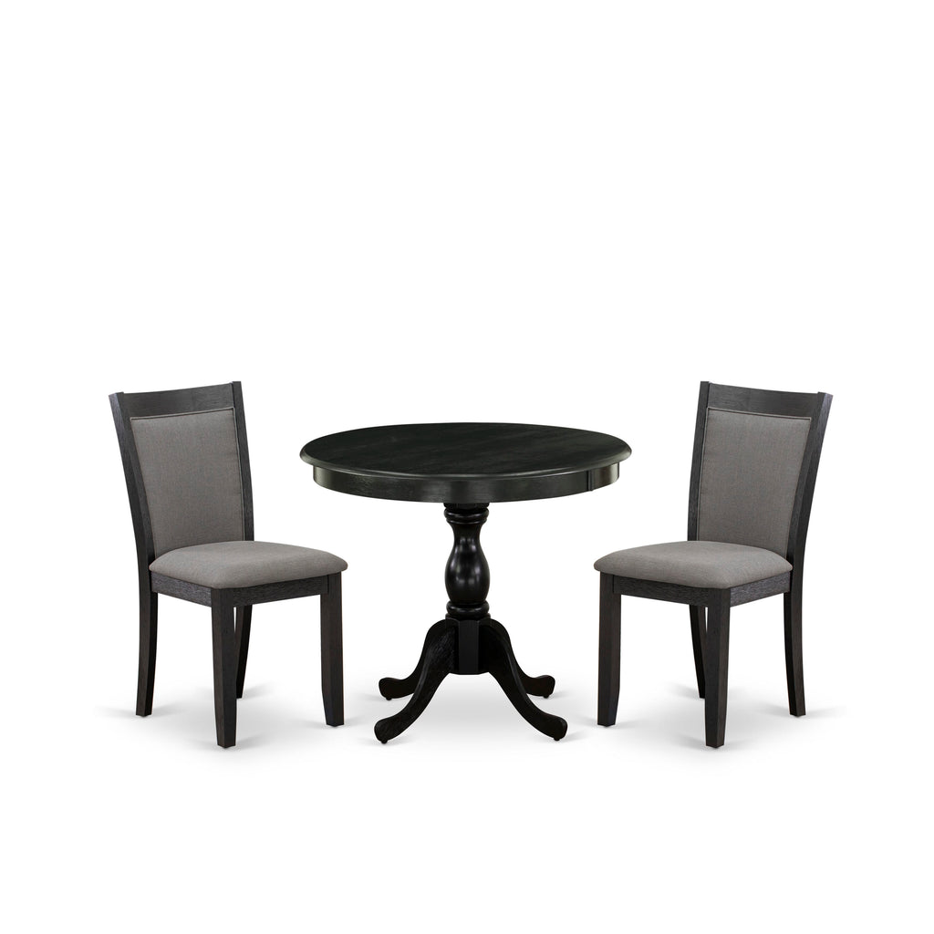 Stylish & Sleek Dining Trio AMMZ3-KAV-07 Round Pedestal Table & Gotham Grey Upholstery Set,