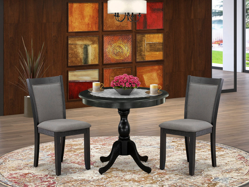 Stylish & Sleek Dining Trio AMMZ3-KAV-07 Round Pedestal Table & Gotham Grey Upholstery Set,