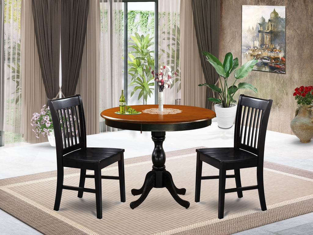 AMNF3-SBU-C Exquisite Trio Dining Ensemble with Round Pedestal Table and Two Chairs, 36x36, Sleek Ebony & Rich Cherry