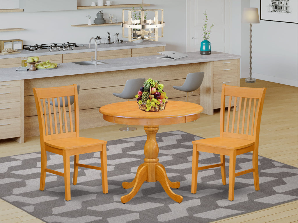 AMNF3-XD7-I Compact Dining Suite with Oak Round Table, Pedestal Base & 2 Chairs - 36 Elegant Set for Cozy Spaces