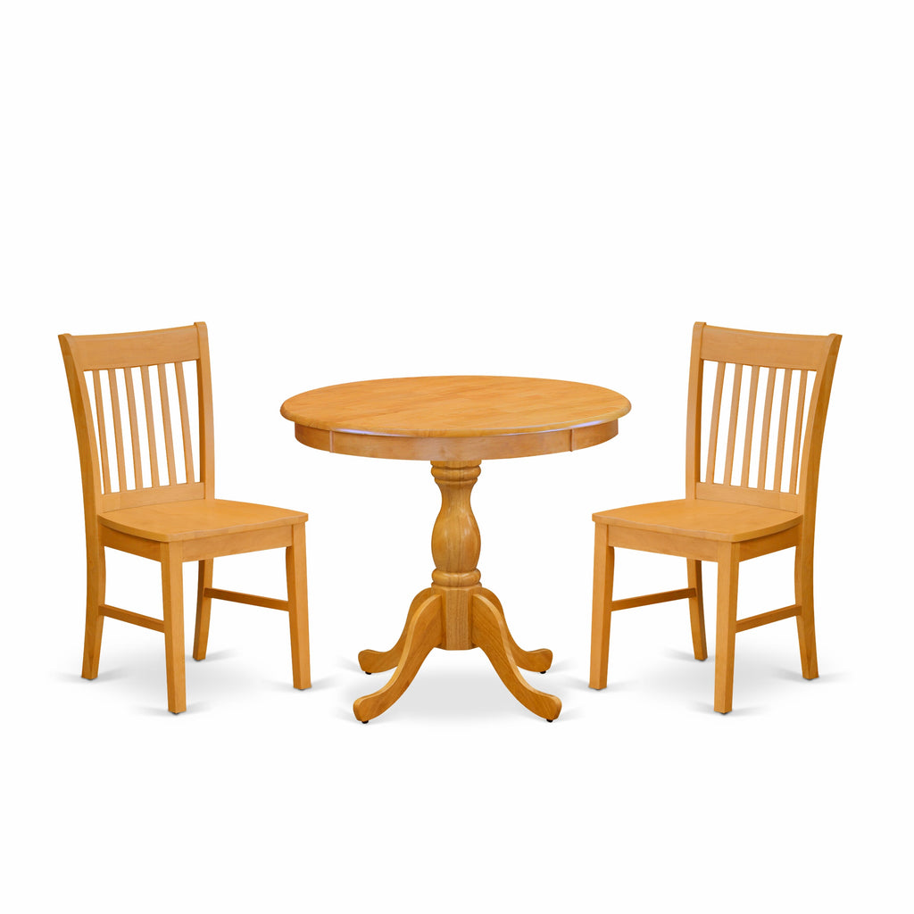 AMNF3-XD7-I Compact Dining Suite with Oak Round Table, Pedestal Base & 2 Chairs - 36 Elegant Set for Cozy Spaces