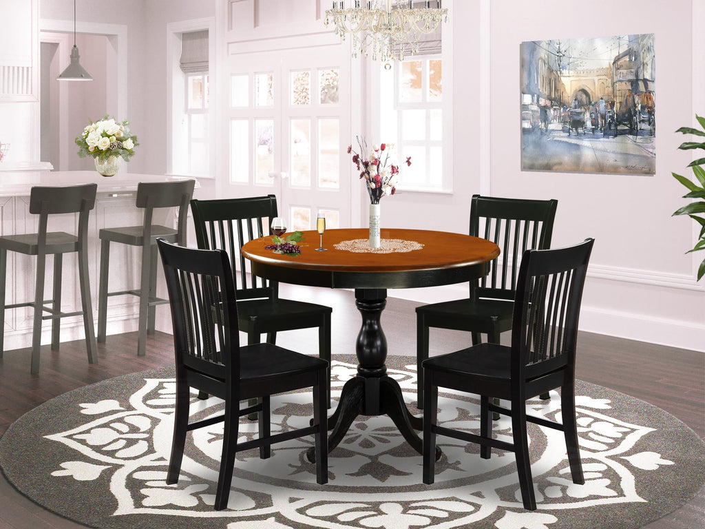 AMNF5-A5P-C 5 Piece Dining Set with Round Pedestal Table and Cherry-Black Chairs, 36 Inch