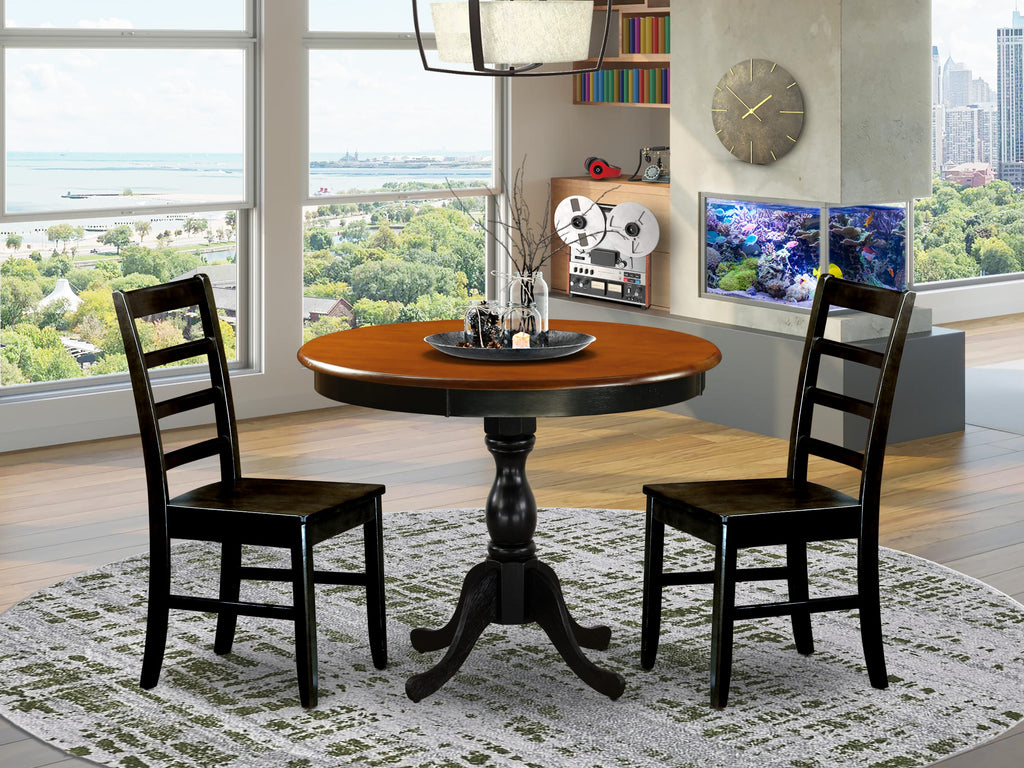 AMPF3-C5C-C 3-Piece Set with Round Pedestal Table and 2 Chairs for Cozy Dining Areas, Black & Cherry, 36x36