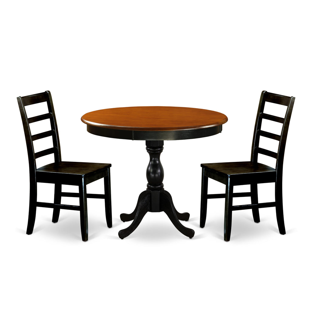 AMPF3-C5C-C 3-Piece Set with Round Pedestal Table and 2 Chairs for Cozy Dining Areas, Black & Cherry, 36x36