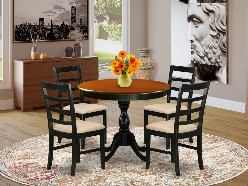 AMPF5-JYN-0 Set of 5 for Dining Includes Circular Table with Base & Four Upholstered Seats, 36 Black Cherry
