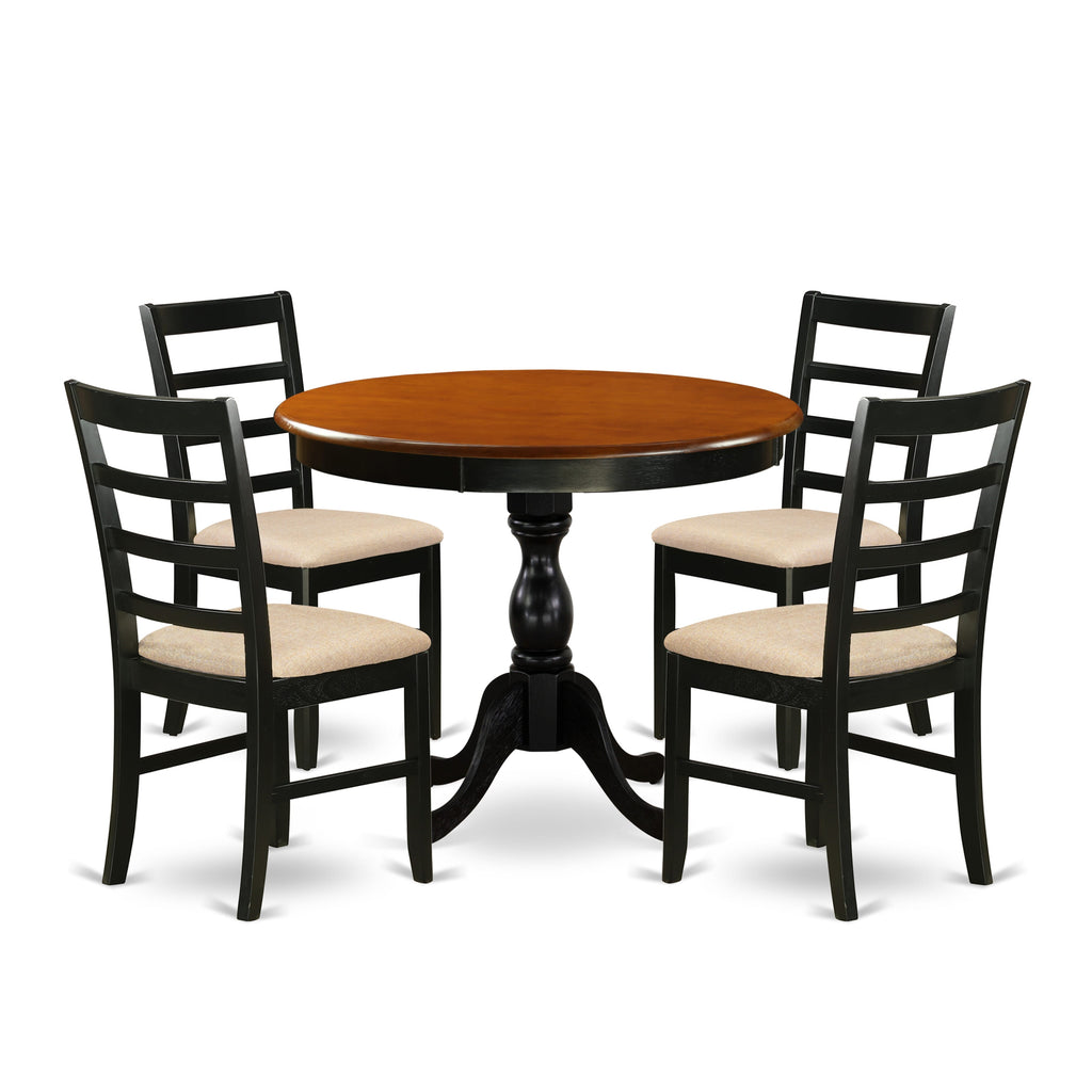 AMPF5-JYN-0 Set of 5 for Dining Includes Circular Table with Base & Four Upholstered Seats, 36 Black Cherry