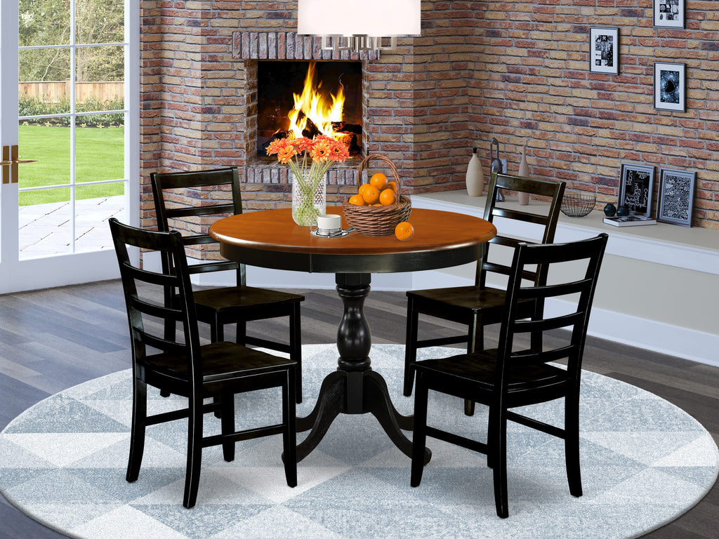 AMPF5-GNU-M 5-Piece Dining Ensemble Table with Pedestal Base & Chairs, 36 Round, Dual-Tone Finish