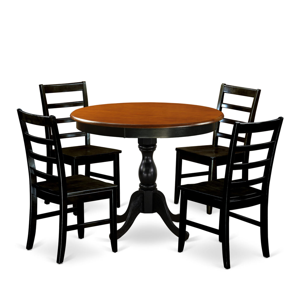 AMPF5-GNU-M 5-Piece Dining Ensemble Table with Pedestal Base & Chairs, 36 Round, Dual-Tone Finish