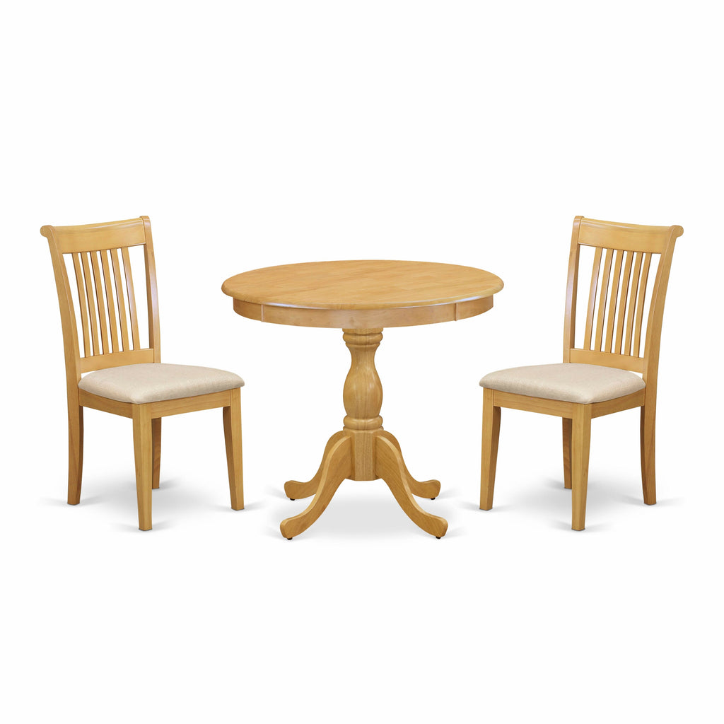 Dining Set AMPO3-DHH-Y Round Pedestal Table & 2 Fabric Chairs, 36x36 In, Oak Enchantment