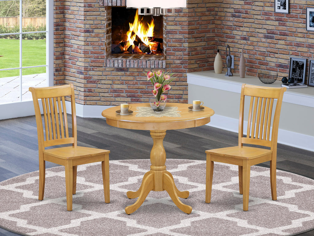 AMPO3-H3B-X 3-Piece Dining Ensemble with Circular Table and Two Wooden Chairs, Oak Finish