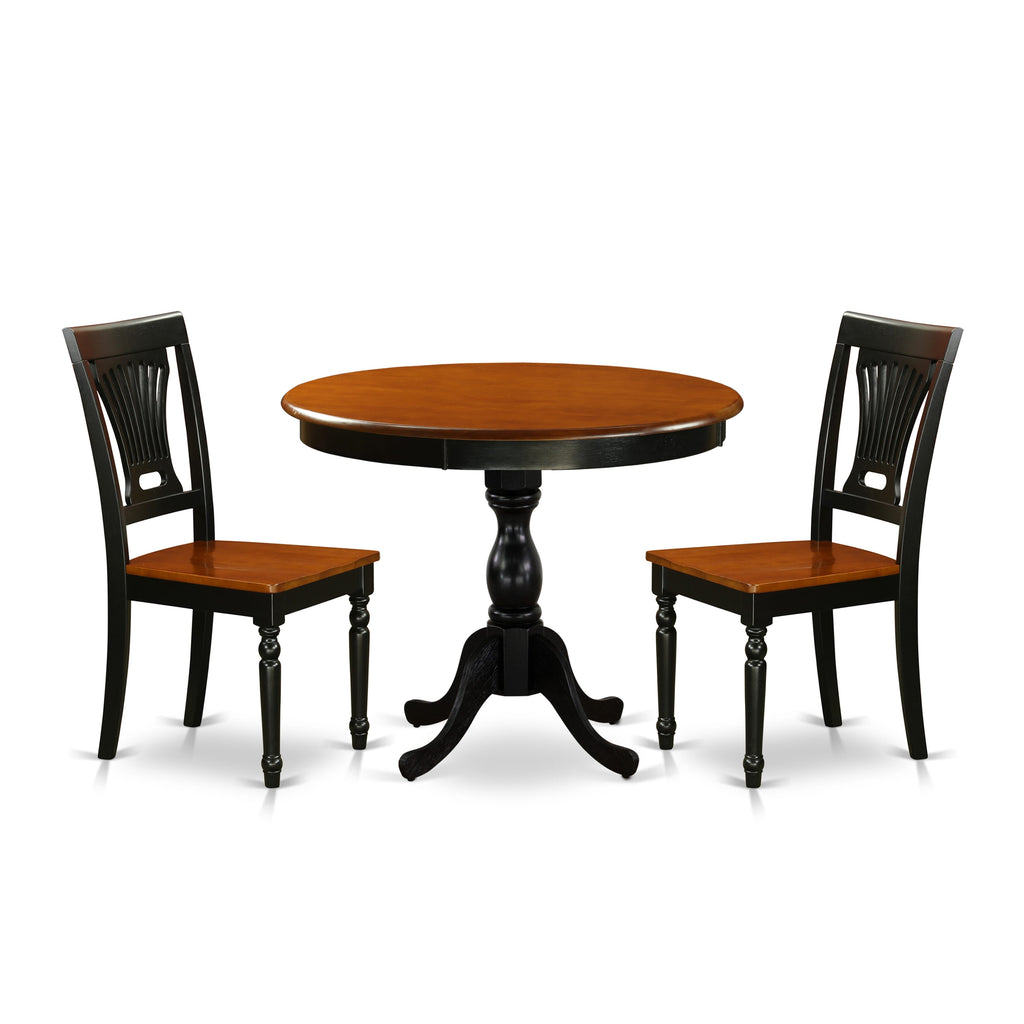 AMPV3-ZHD-X Elegant Round Dining Set for Compact Areas with Table & Two Chairs, Black & Cherry, 36in