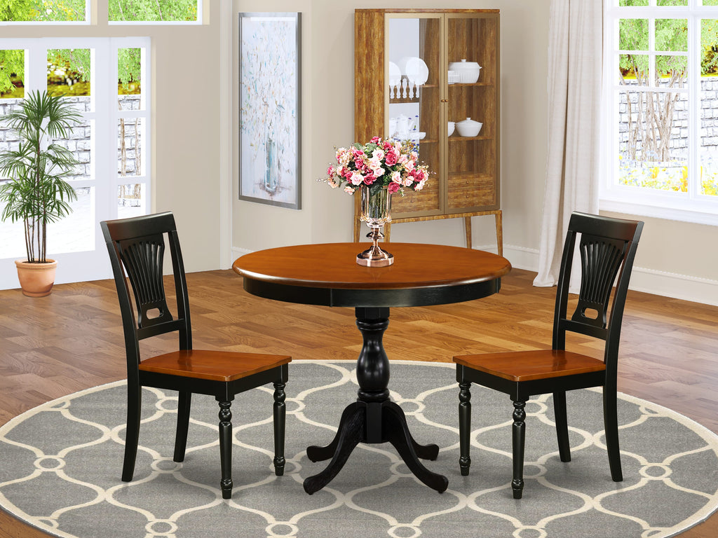 AMPV3-ZHD-X Elegant Round Dining Set for Compact Areas with Table & Two Chairs, Black & Cherry, 36in