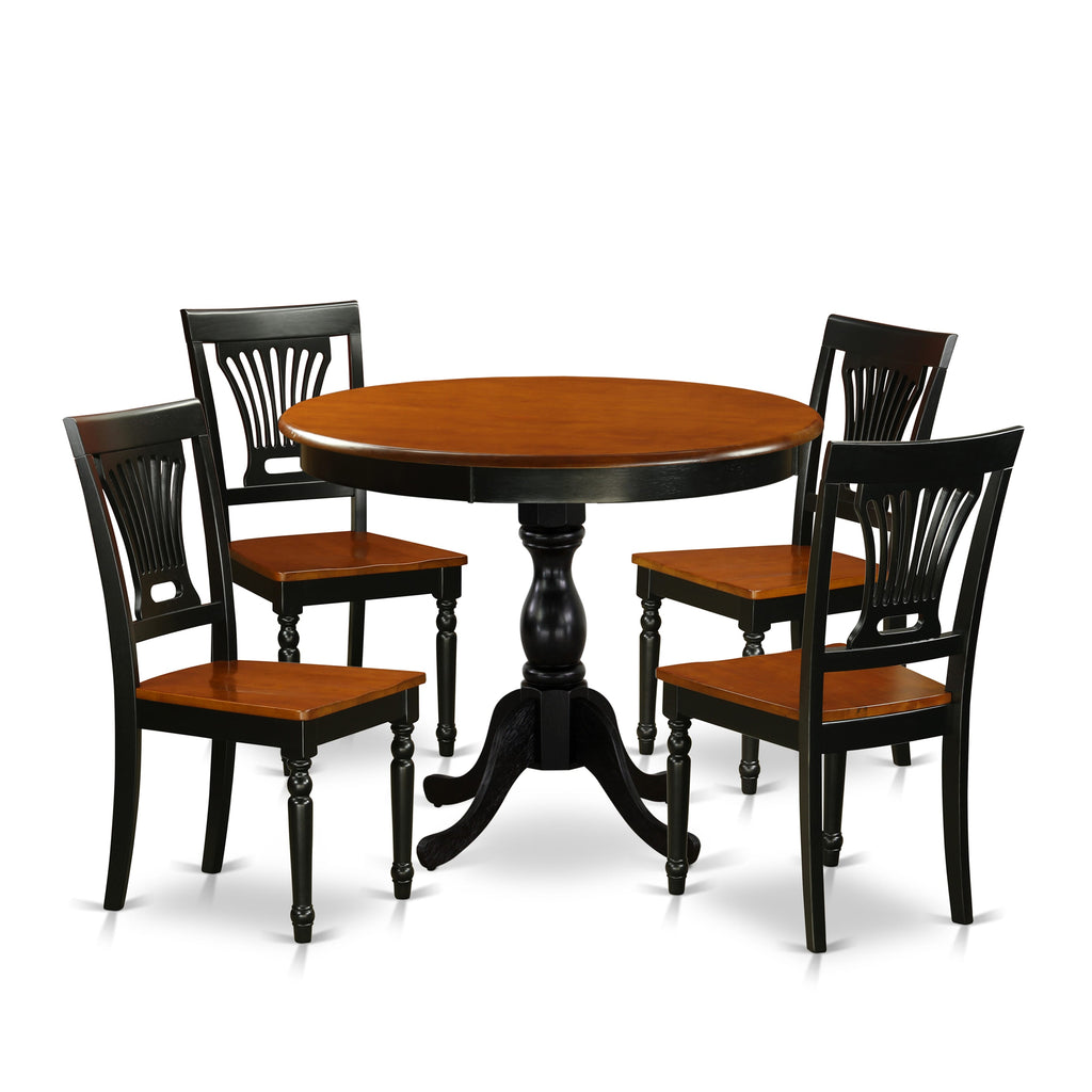 AMPV5-J75-C Retro Round Dining Table Set for 4 with Pedestal and Chairs, Black & Cherry Elegance