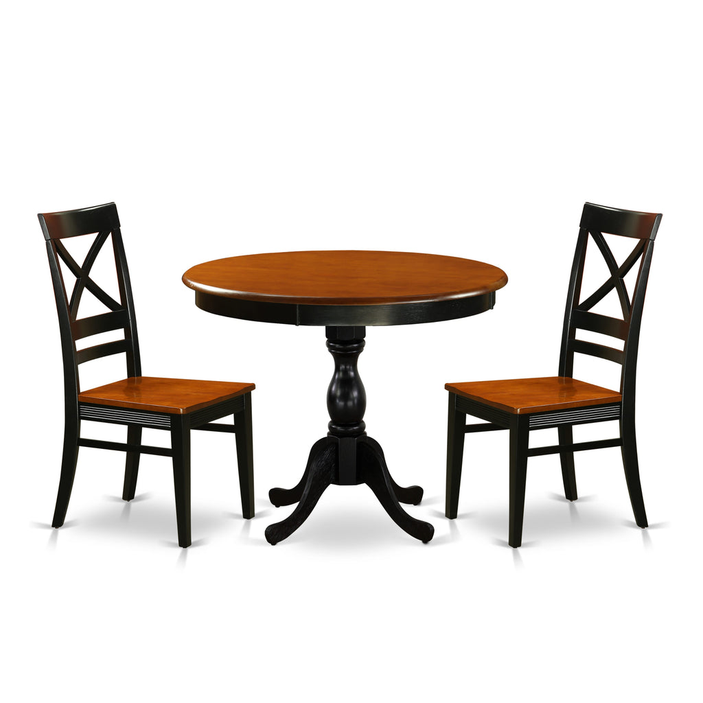 AMQU3-XWC-Q Elegant Trio Set - Round Pedestal Table & 2 Chairs in Black & Cherry, 36-inch