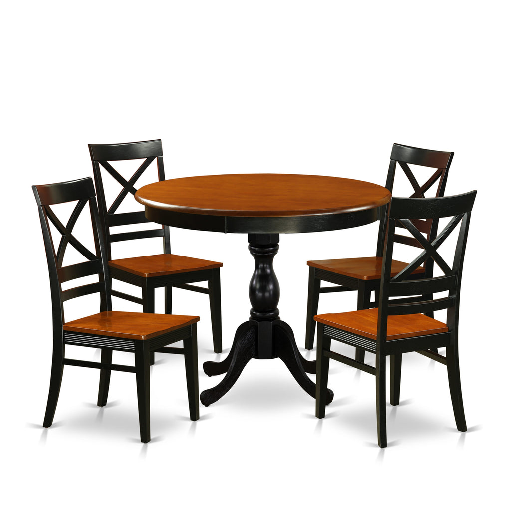 Dining Set AMQU5-LYA-W Round Pedestal Table for 4 with Chairs in Elegant Black & Cherry, 36-Inch