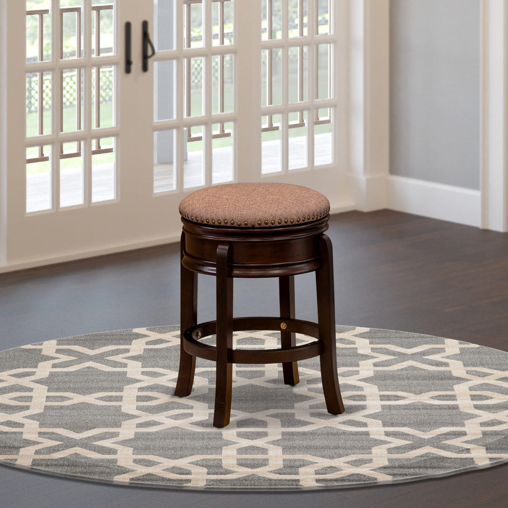 AMS02T-VXM Stylish Mocha PU Leather Backless Barstool, Round Seat - 24 Mahogany Counter-Height Design