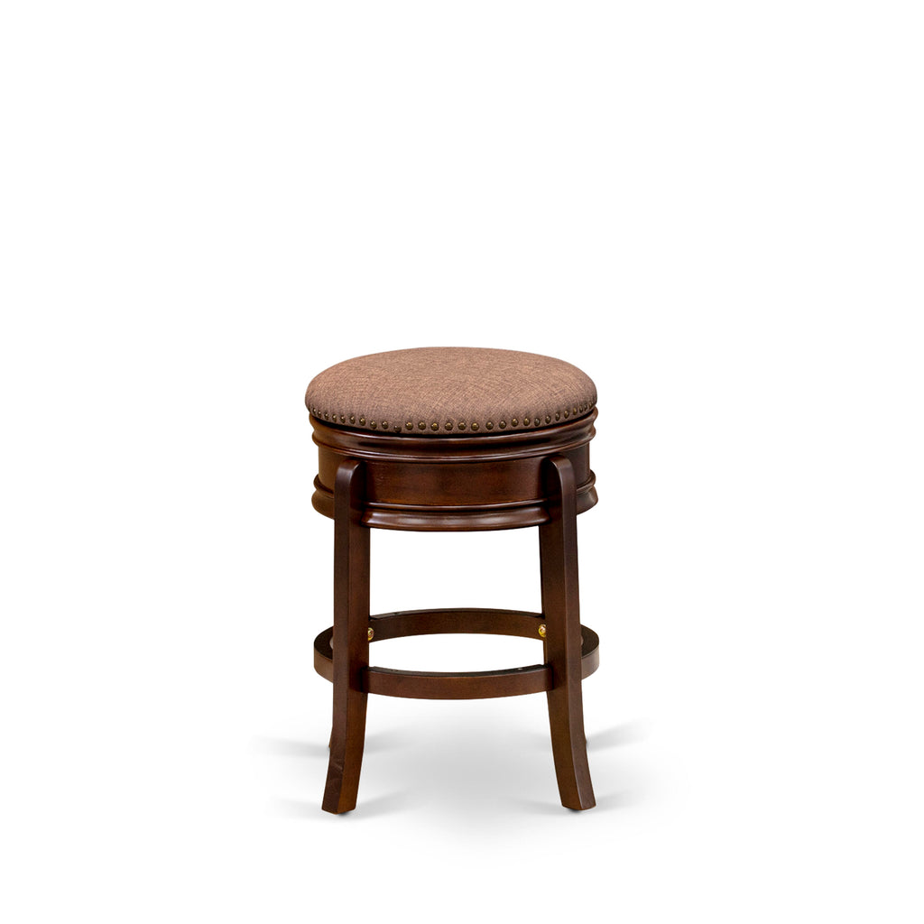 AMS02T-VXM Stylish Mocha PU Leather Backless Barstool, Round Seat - 24 Mahogany Counter-Height Design