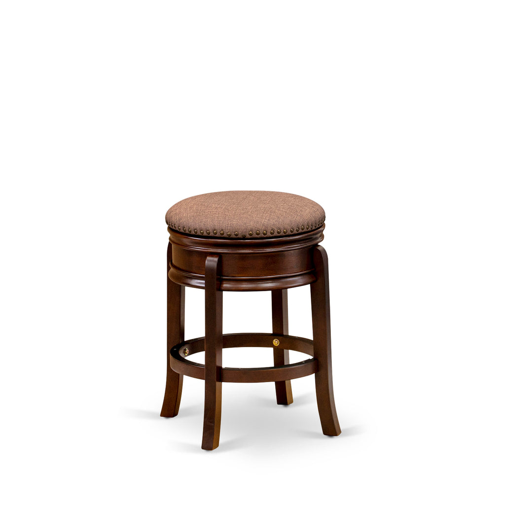 AMS02T-VXM Stylish Mocha PU Leather Backless Barstool, Round Seat - 24 Mahogany Counter-Height Design