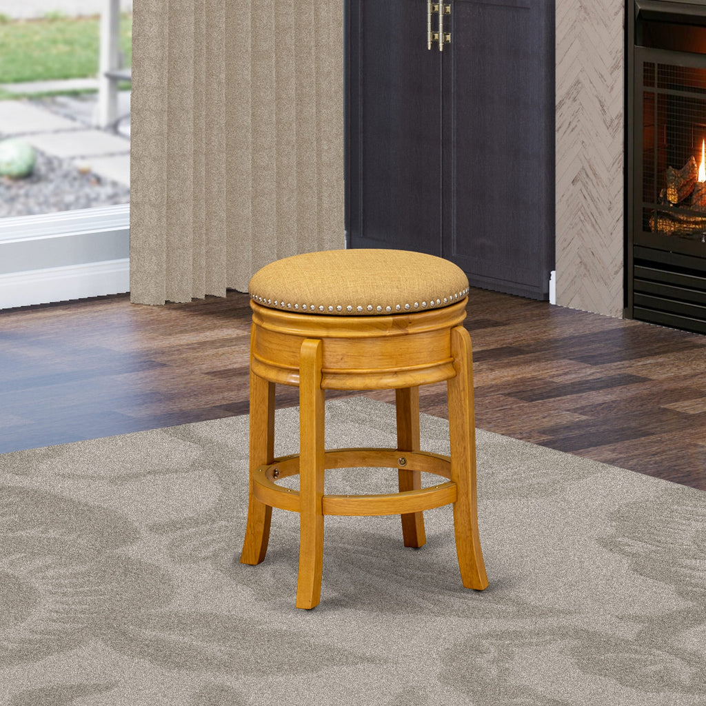 AMS02R-CA0 Counter-Height Round Stool in Vegas Gold PU Leather, 24 Oak Upholstery-Free Design