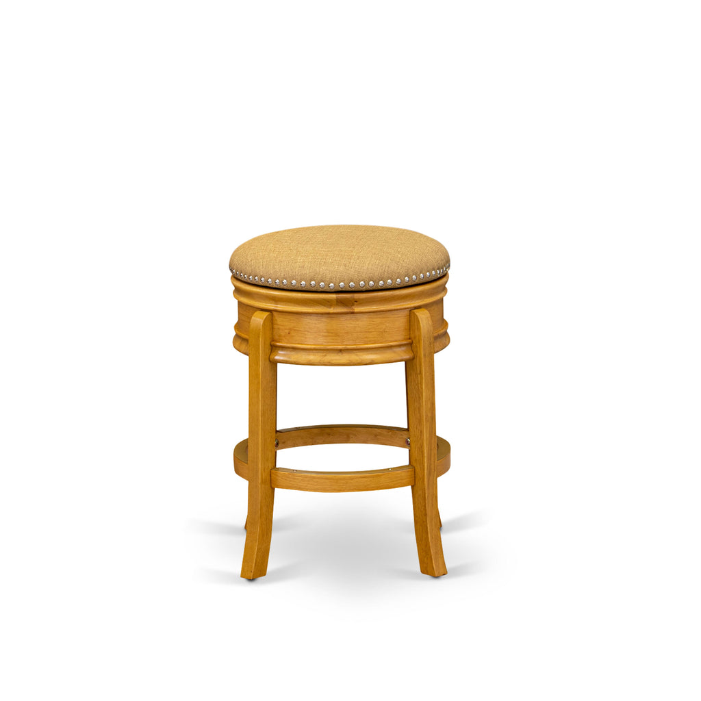 AMS02R-CA0 Counter-Height Round Stool in Vegas Gold PU Leather, 24 Oak Upholstery-Free Design