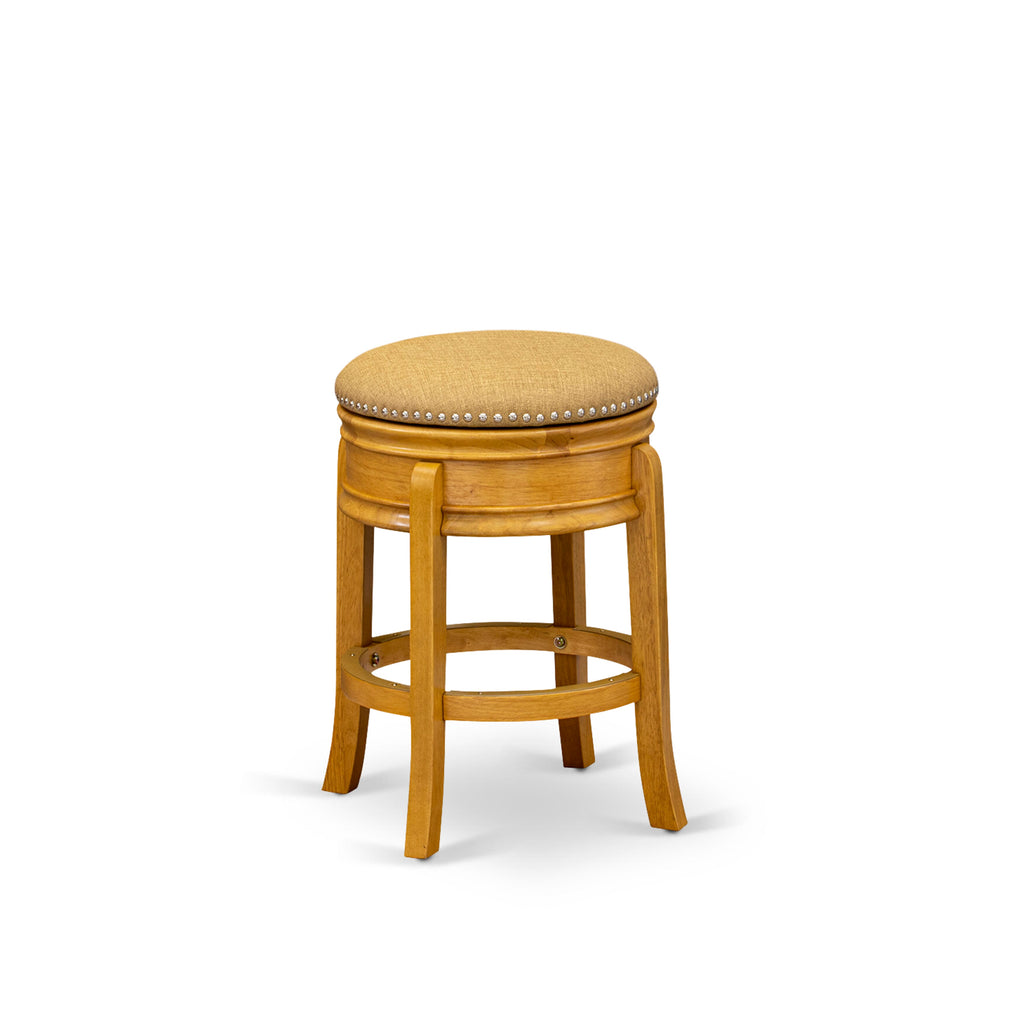 AMS02R-CA0 Counter-Height Round Stool in Vegas Gold PU Leather, 24 Oak Upholstery-Free Design
