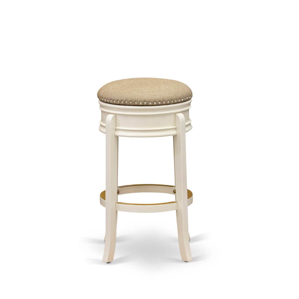 AMS03U-NCD Amherst 30 Counter Stool with Sandalwood Upholstery, White-Finished Linen, Backless and Round Design