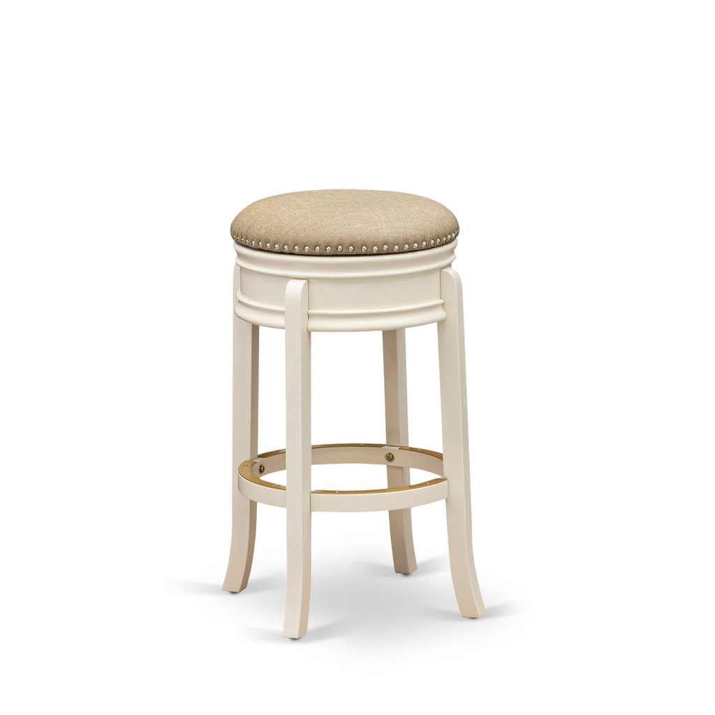 AMS03U-NCD Amherst 30 Counter Stool with Sandalwood Upholstery, White-Finished Linen, Backless and Round Design