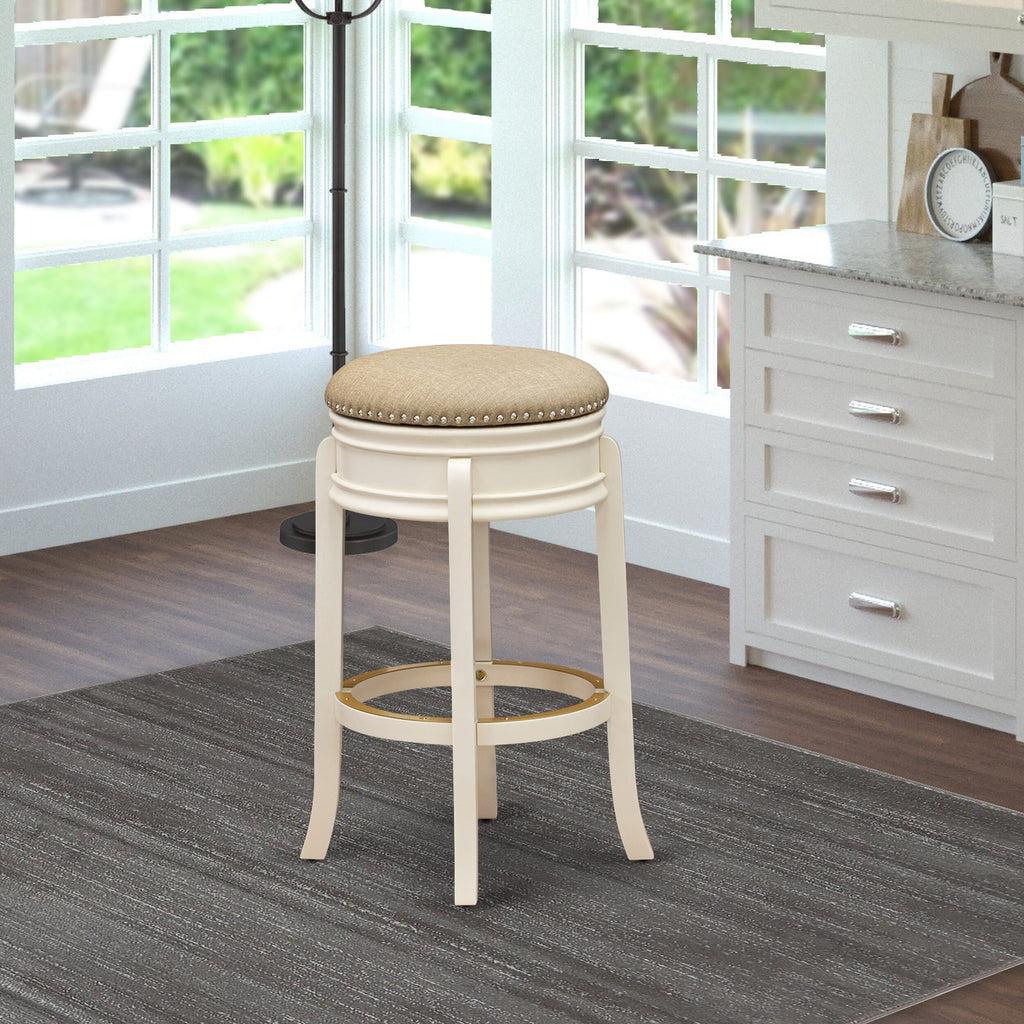 AMS03U-NCD Amherst 30 Counter Stool with Sandalwood Upholstery, White-Finished Linen, Backless and Round Design