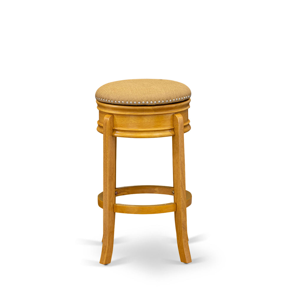 AMS034-C2N Oak 30 Counter Barstools with Round Vegas Gold PU Seats Backless and Tall