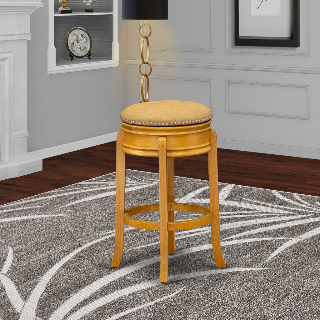 AMS034-C2N Oak 30 Counter Barstools with Round Vegas Gold PU Seats Backless and Tall