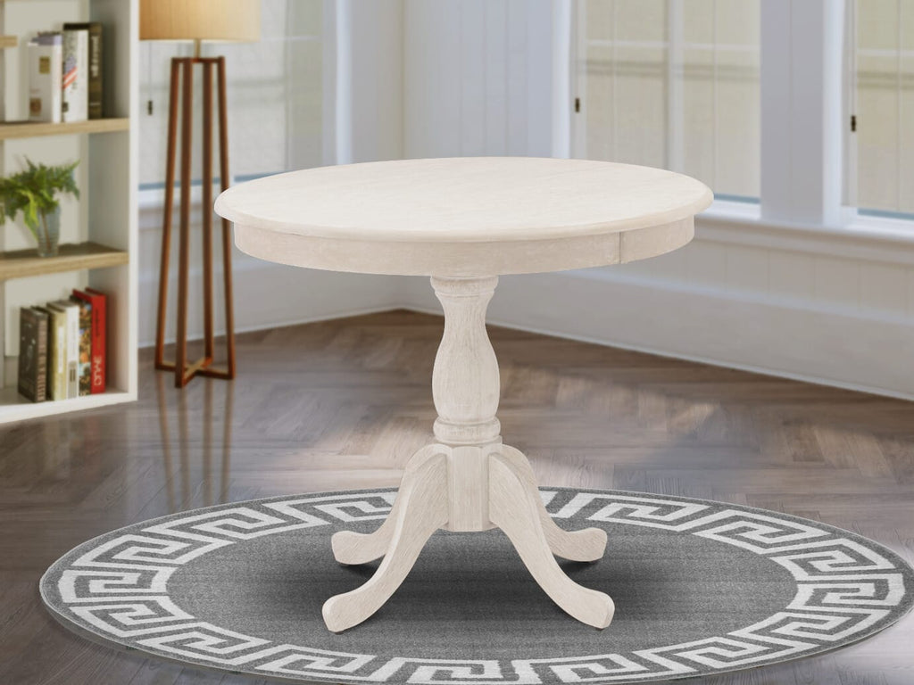 AMT-A4J-G5 Elegant Antique Round Dining Table with Pedestal Base and Butter Cream Finish, 36-inch Dimensions
